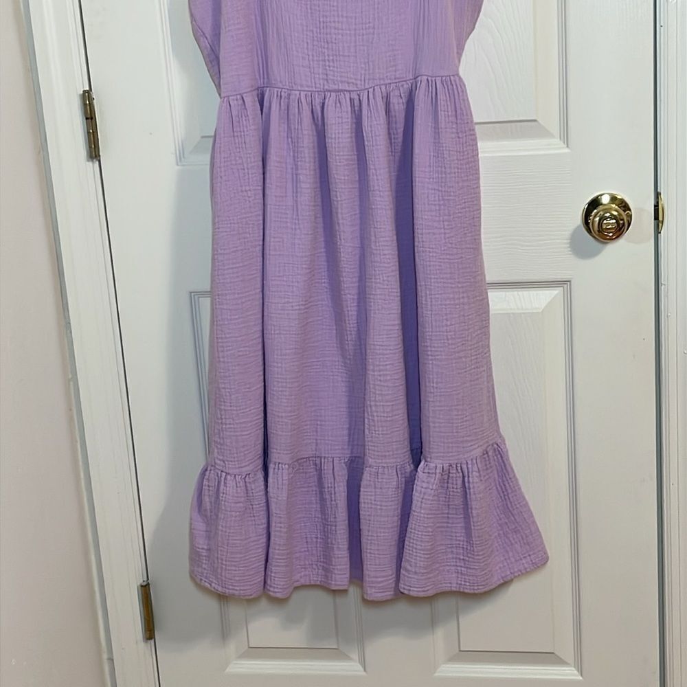 Lavender gauze Ruffled Midi Dress, Large - Picture 3 of 8